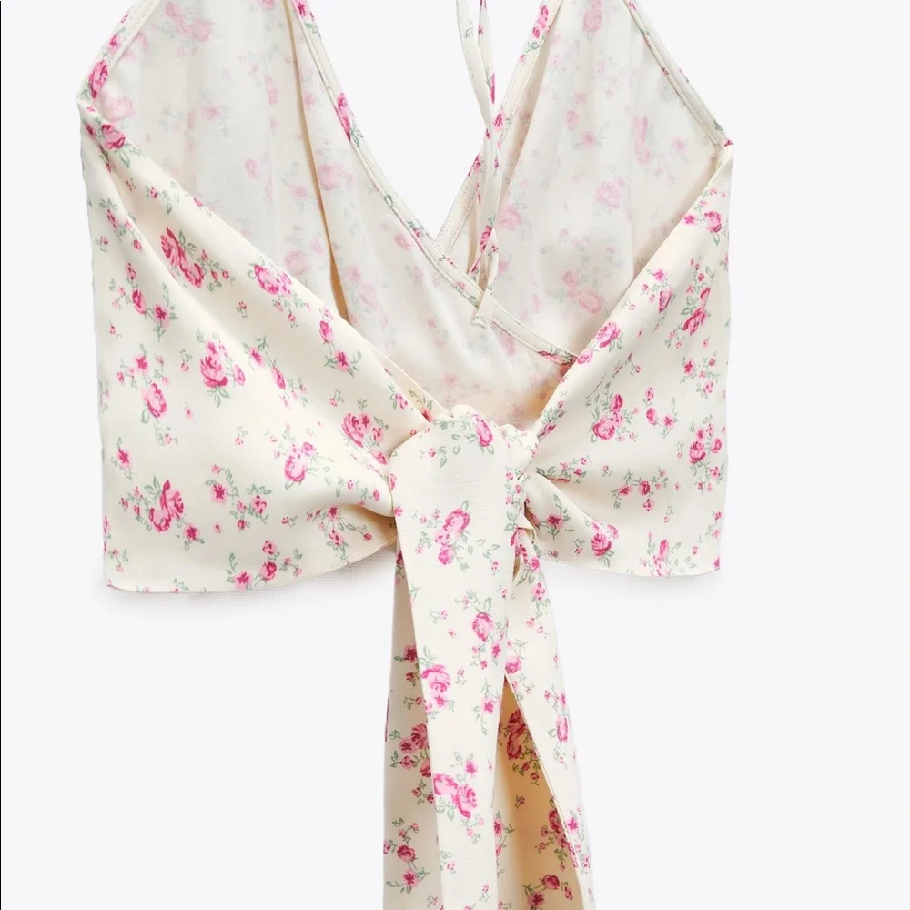 Zara floral draped crisscross cropped halter top